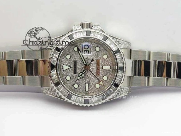 0226 Soft GMT-Master II 116759 SS Bp-Maker Black Ruby Crystal Diamond Dial On SS Bracelet A 3766